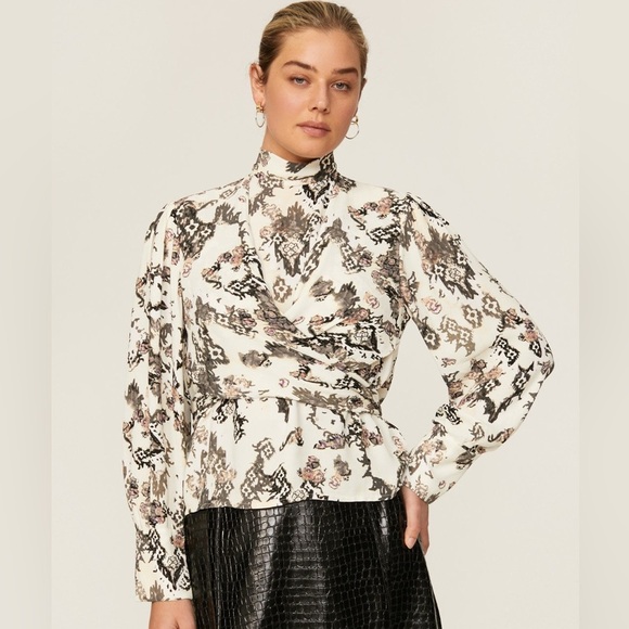IRO Sakari Wrap Effect Printed Crepe de Chine Blouse Mock Neck FR 34 (US2) - Picture 12 of 13